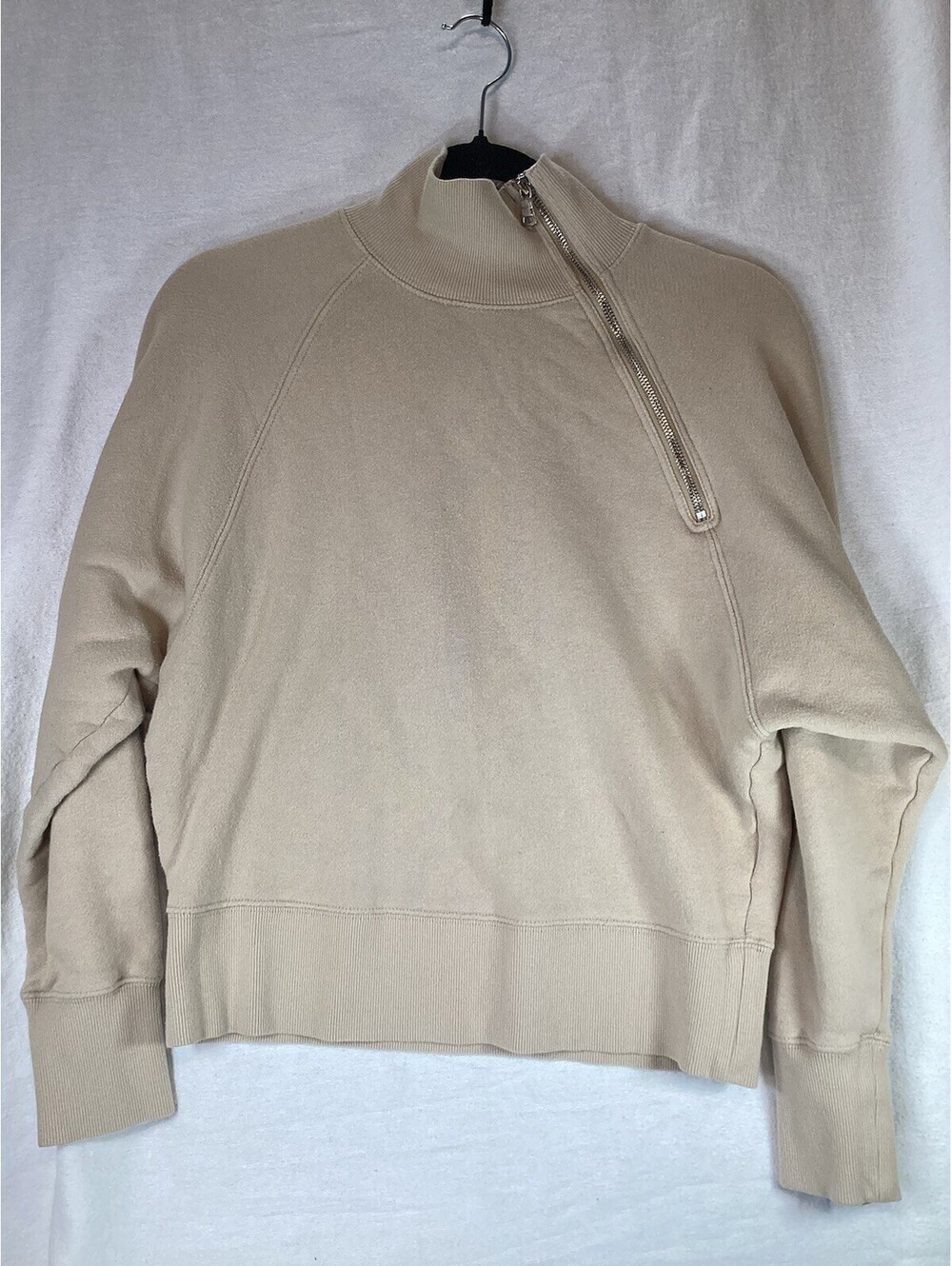 Marissa Webb So Uptight Funnel Neck Sweatshirt Top XS Beige Asymmetrical Zipper